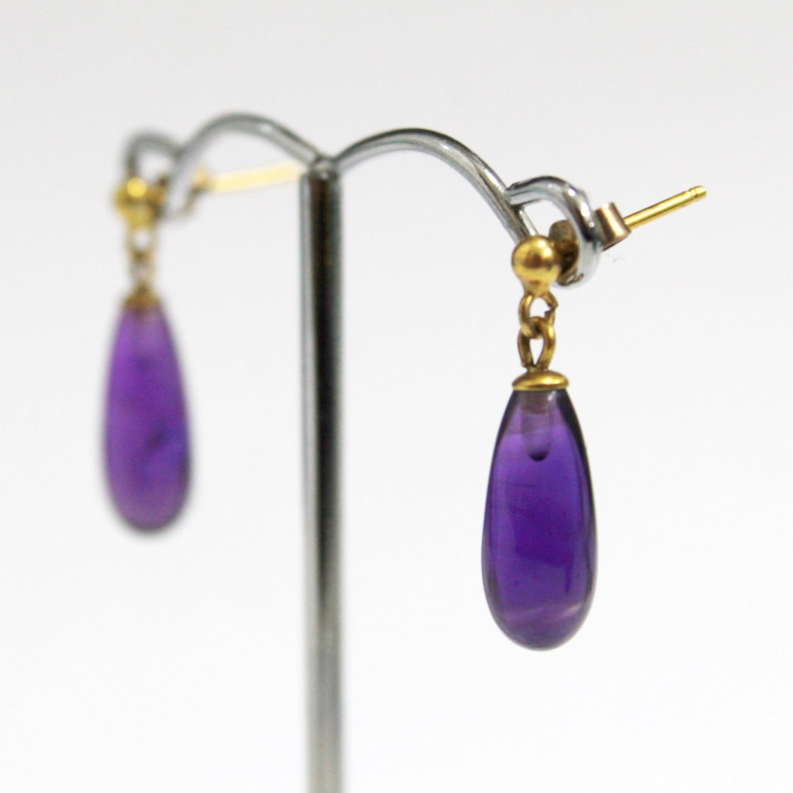 Vintage 9ct Yellow Gold Amethyst Stud Drop Earrings