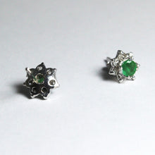 14ct White Gold Emerald and Old Cut Diamond Stud Earrings