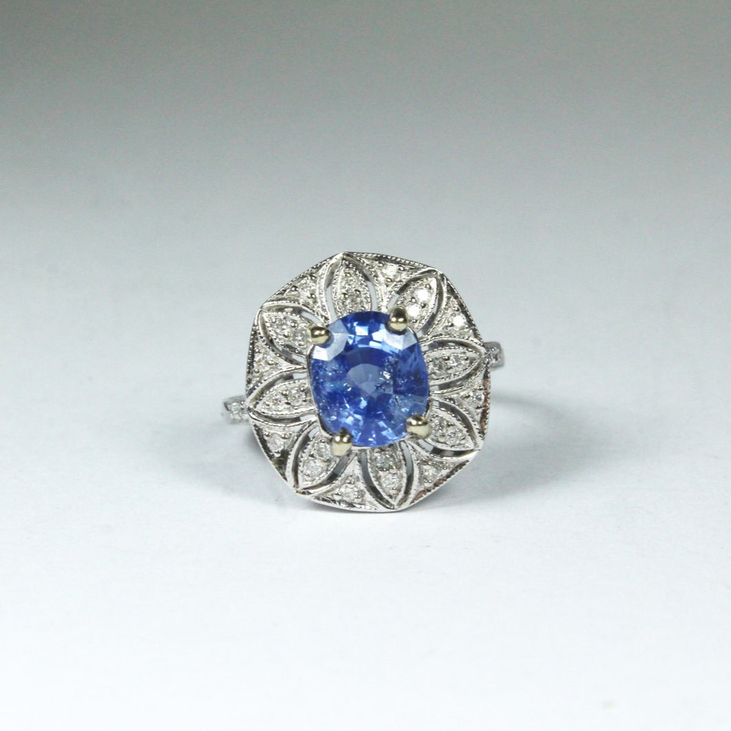 9ct White Gold 2.90ct Sapphire and Diamond Cocktail Ring