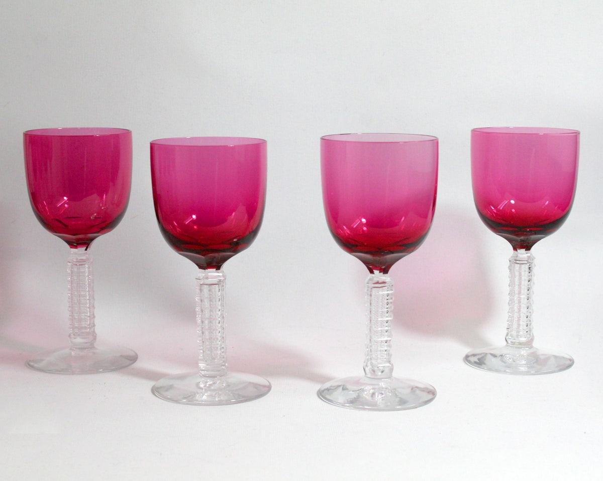 Vintage Ruby Red Wine Glass Set
