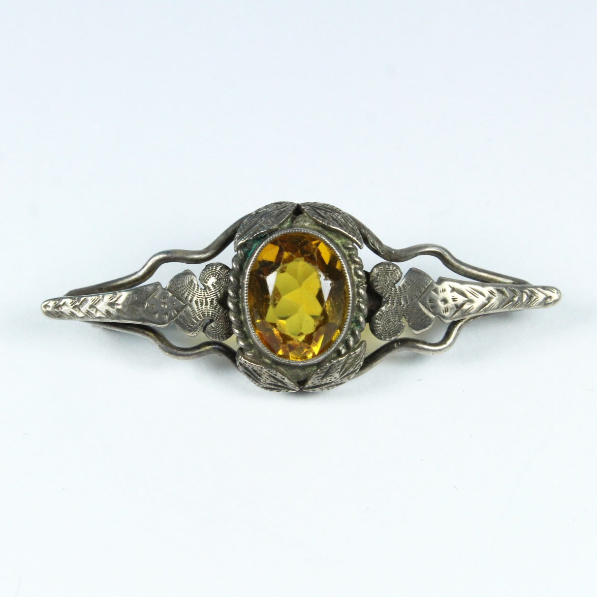Antique Sterling Silver Citrine Brooch
