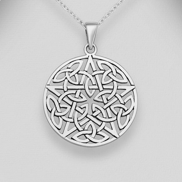 Sterling Silver Celtic Knot Pentagram Pendant