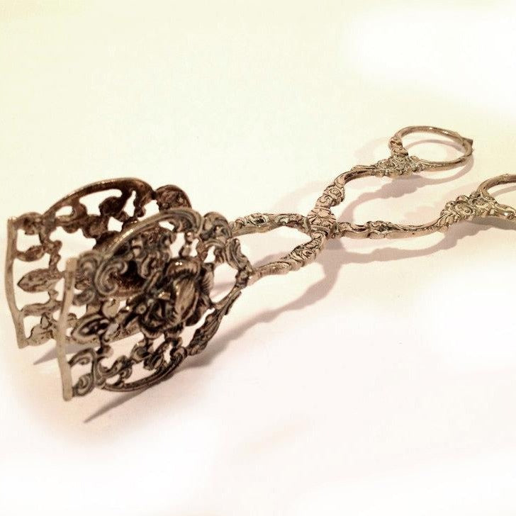 Decorative Floral Silver Tongs