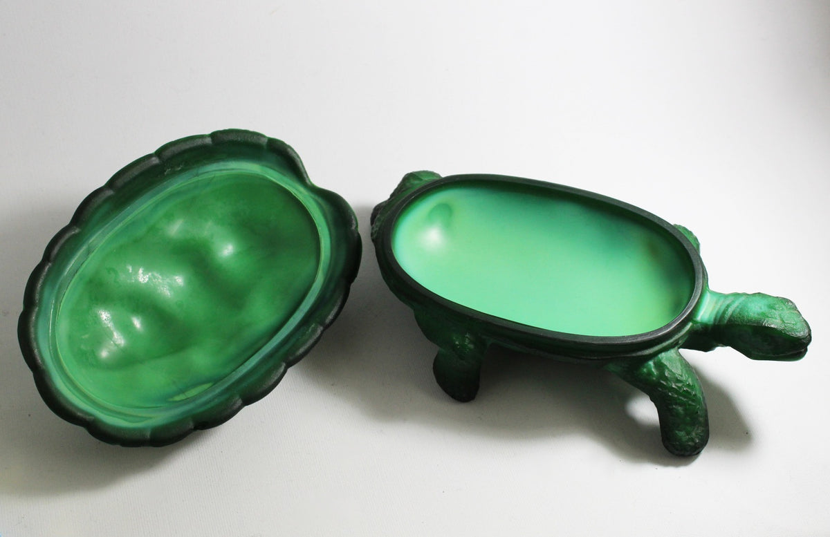 Vintage Handmade Malachite Glass Turtle Jewellery Box