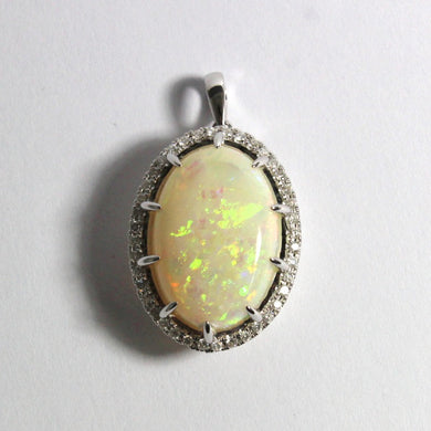 Solid White Opal and Diamond Pendant