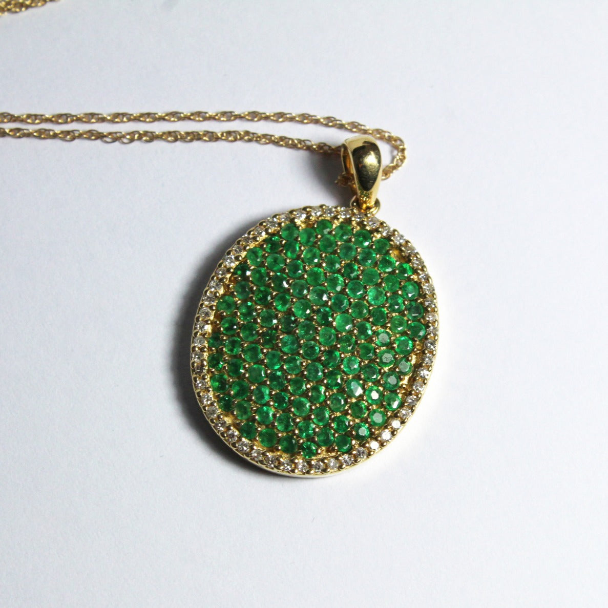Vintage 14ct Yellow Gold Emerald and Diamond Pendant