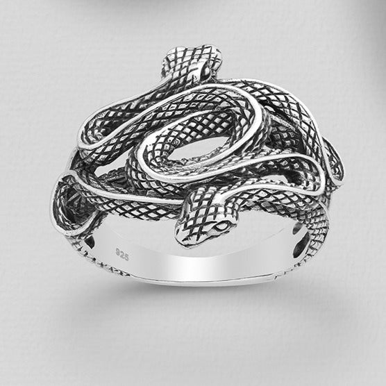 Sterling Silver Double Headed Snake Signet Ring