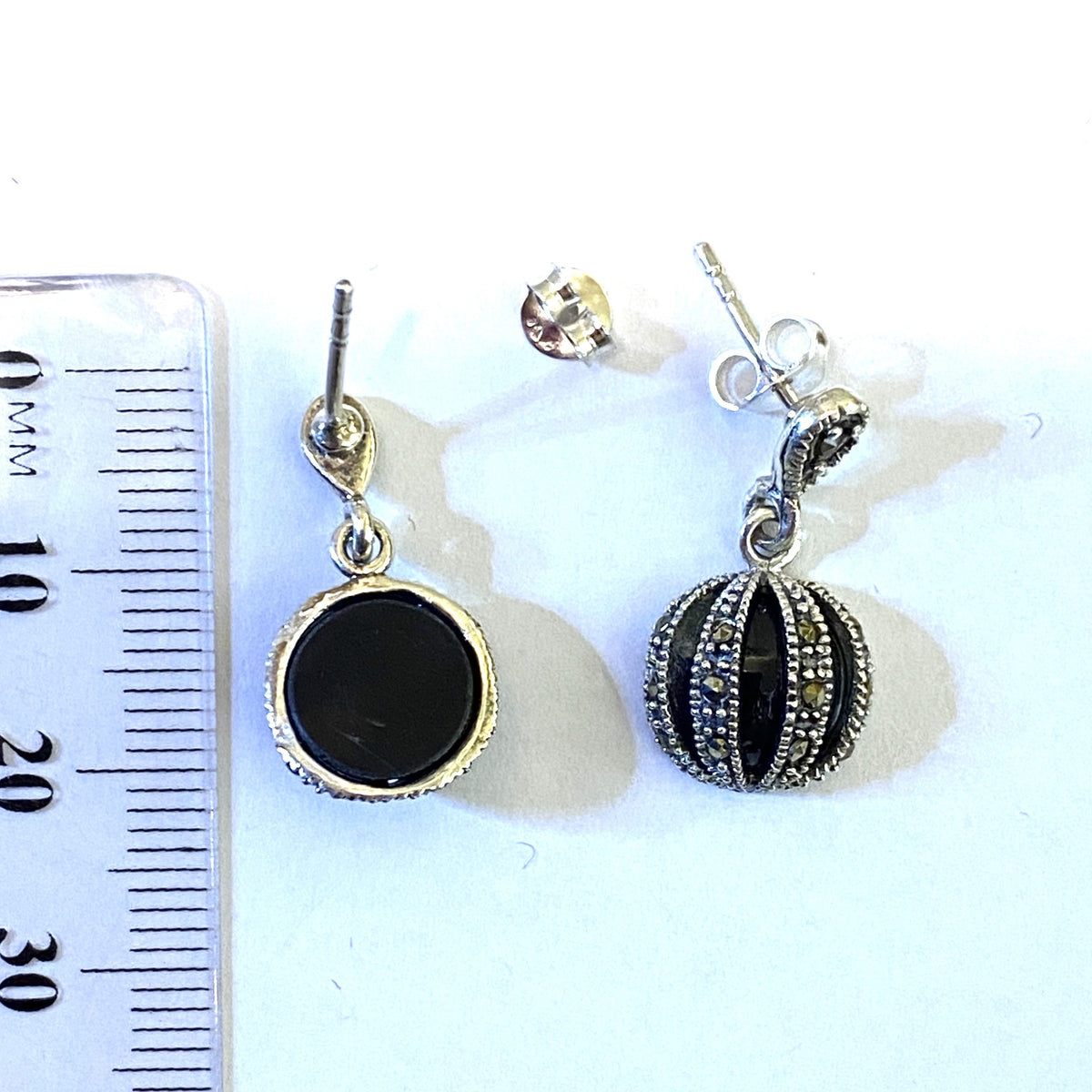 Sterling Silver Marcasite and Gemstone Cabochon Earrings