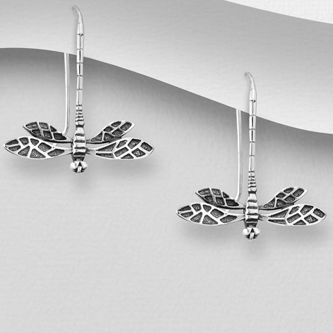 Sterling Silver Dragonfly Drop Earrings