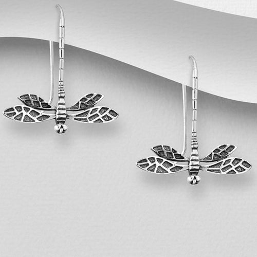 Sterling Silver Dragonfly Drop Earrings