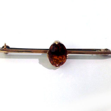 Victorian Gold Bar Brooch with Faux Citrine