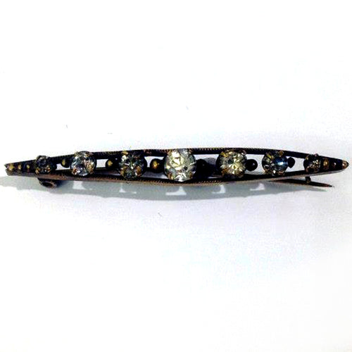 Antique Brass Foil Back Rock Crystal Bar Brooch