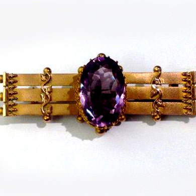 Antique 9ct Yellow Gold Amethyst Brooch