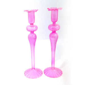 Hot Pink Glass Candlesticks