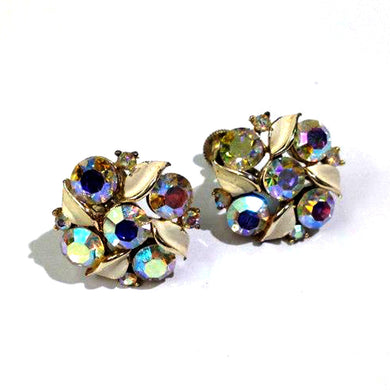 Vintage Earrings with Foiled Back Crystal in Brass