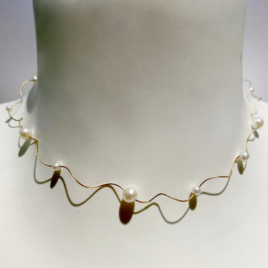 Vintage Yellow Gold Akoya Pearl Wire Necklace