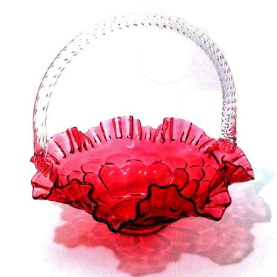 Ruby Glass Fluted Fenton Basket