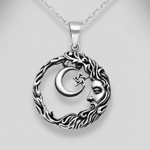 Sterling Silver Crescent Moon and Star Pendant