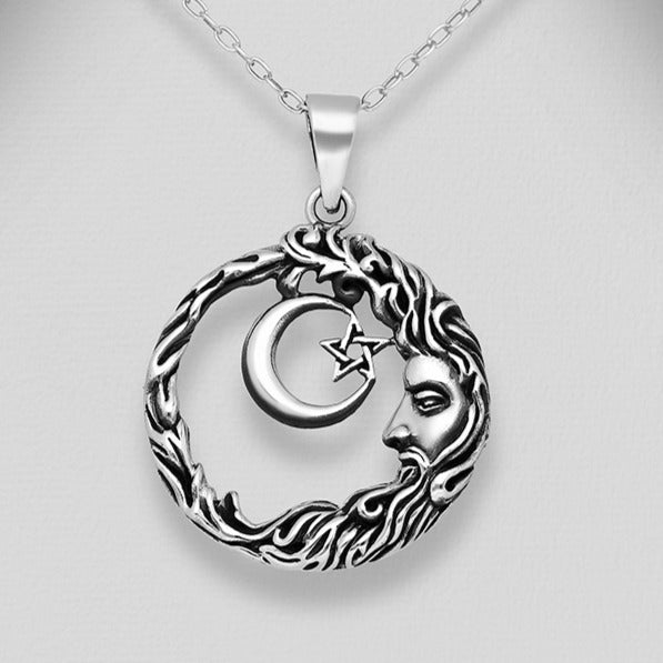 Sterling Silver Crescent Moon and Star Pendant