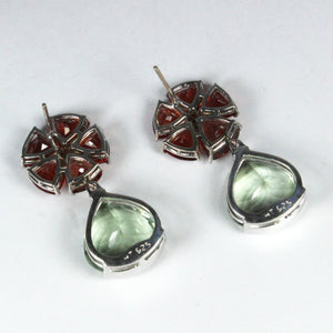 Red Andesine, Green Citrine and Diamond Earrings