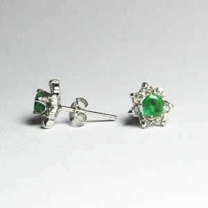 14ct White Gold Emerald and Old Cut Diamond Stud Earrings