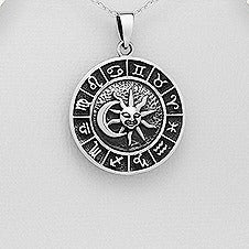 Sterling Silver Sun and Moon Zodiac Medallion Pendant