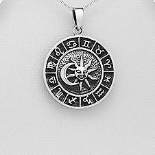 Sterling Silver Sun and Moon Zodiac Medallion Pendant