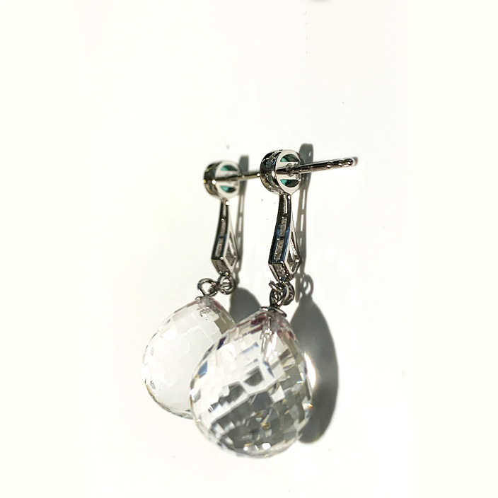 Emerald and Diamond with Faceted Rock Crystal Earrings