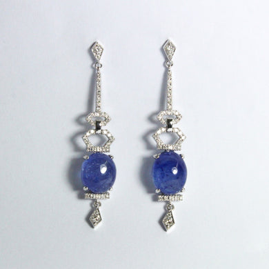 Cabochon Tanzanite and Diamond Stud Earrings