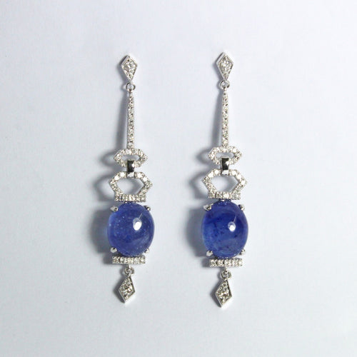 Cabochon Tanzanite and Diamond Stud Earrings