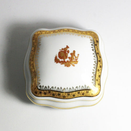 Vintage Limoge White and 22ct Gold Porcelain Jewellery Box