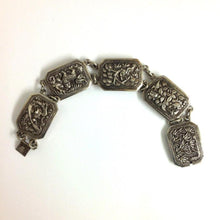 Sterling Silver Chinese Floral Dragon Panel Bracelet