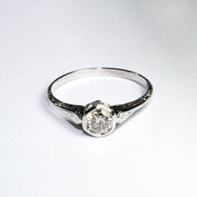 Antique White Gold and Platinum Engraved Diamond Engagement Ring