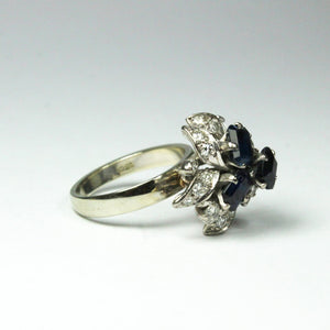 Vintage 18ct White Gold Sapphire and Diamond Floral Cocktail Ring