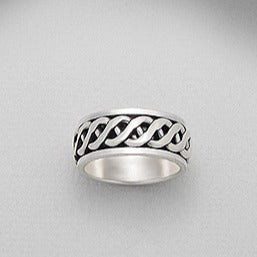 Sterling Silver 8mm Twisted Patterned Band