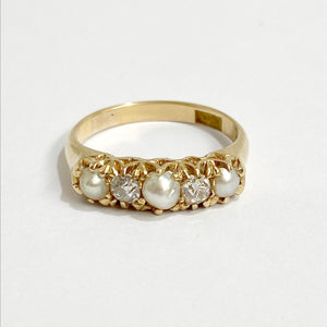 Antique Seed Pearl and Old Cut Diamond Bridge Ring