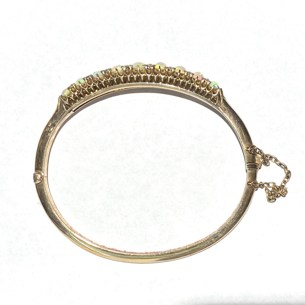 Antique Yellow Gold Solid Opal and Old Cut Diamond Bangle