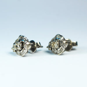Antique 18ct White Gold Fancy Cut Diamond Stud Earrings