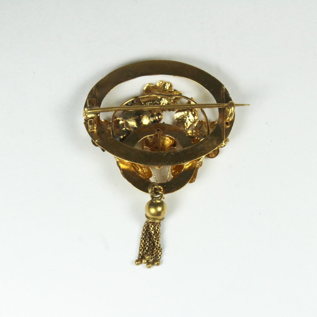 Antique 18ct Yellow Gold Daisy Tassel Brooch
