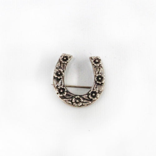 Sterling Silver Floral Horseshoe Brooch