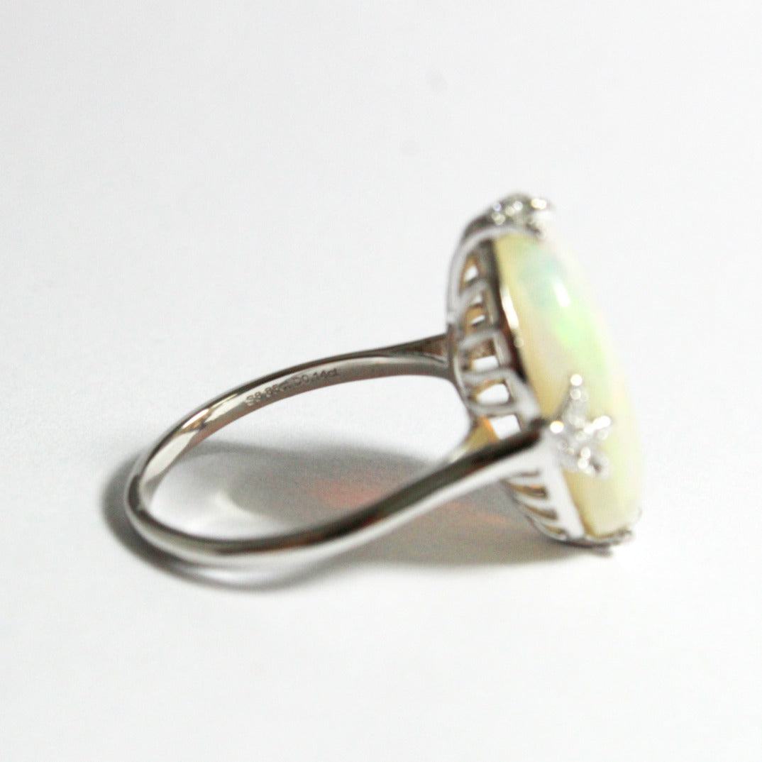 Solid White Opal and Diamond Ring