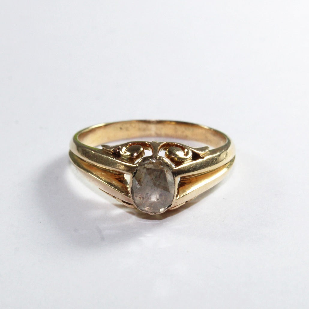 Antique 18ct Yellow Gold Oval Rose Cut Diamond Ring