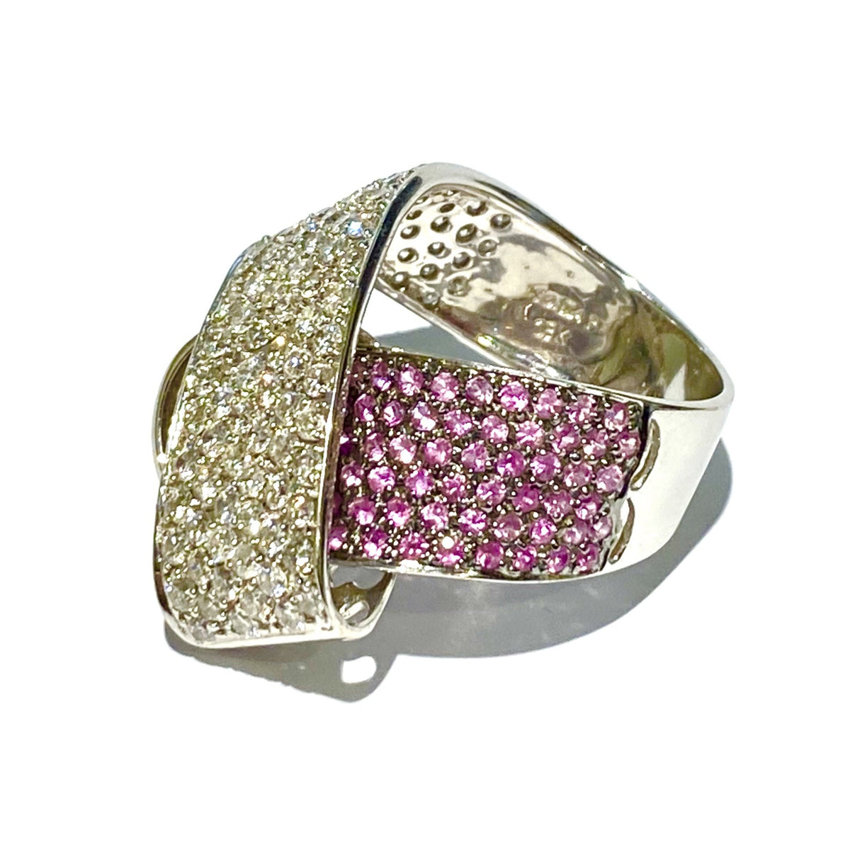Diamond, Yellow and Pink Sapphire Ribbon Cocktail Ring