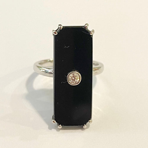 9ct White Gold Black Onyx and Diamond Dress Ring