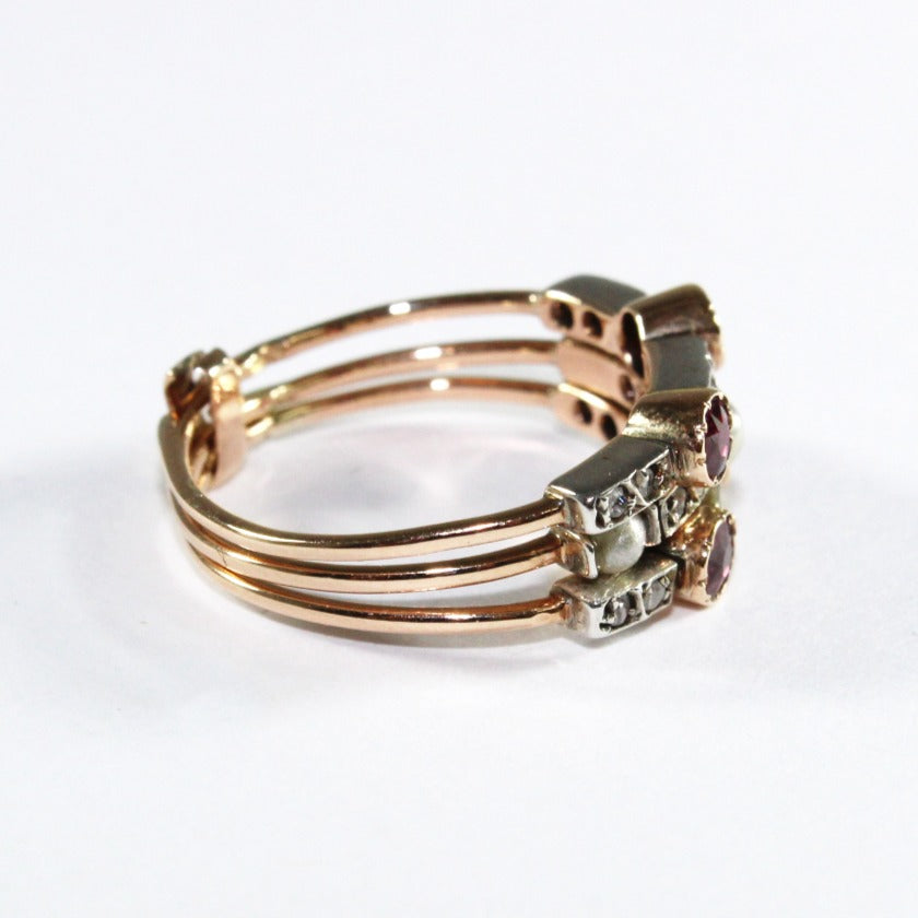 Antique Ruby, Diamond and Seed Pearl Ring