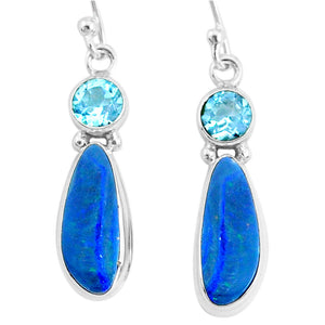 Sterling Silver Opal and Blue Topaz Drop Earrings