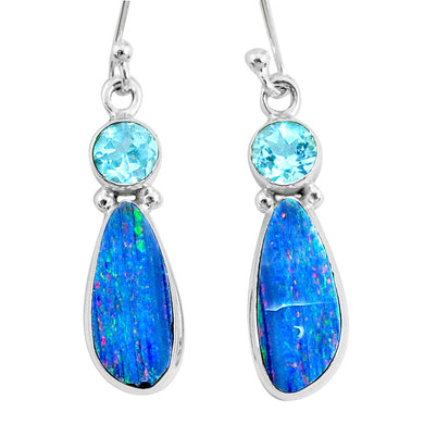 Sterling Silver Opal and Blue Topaz Drop Earrings