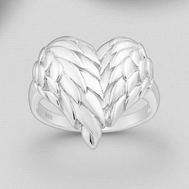 Sterling Silver Angel Wings Heart Ring