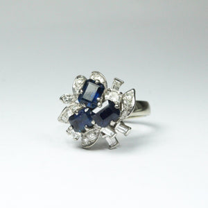 Vintage 18ct White Gold Sapphire and Diamond Floral Cocktail Ring