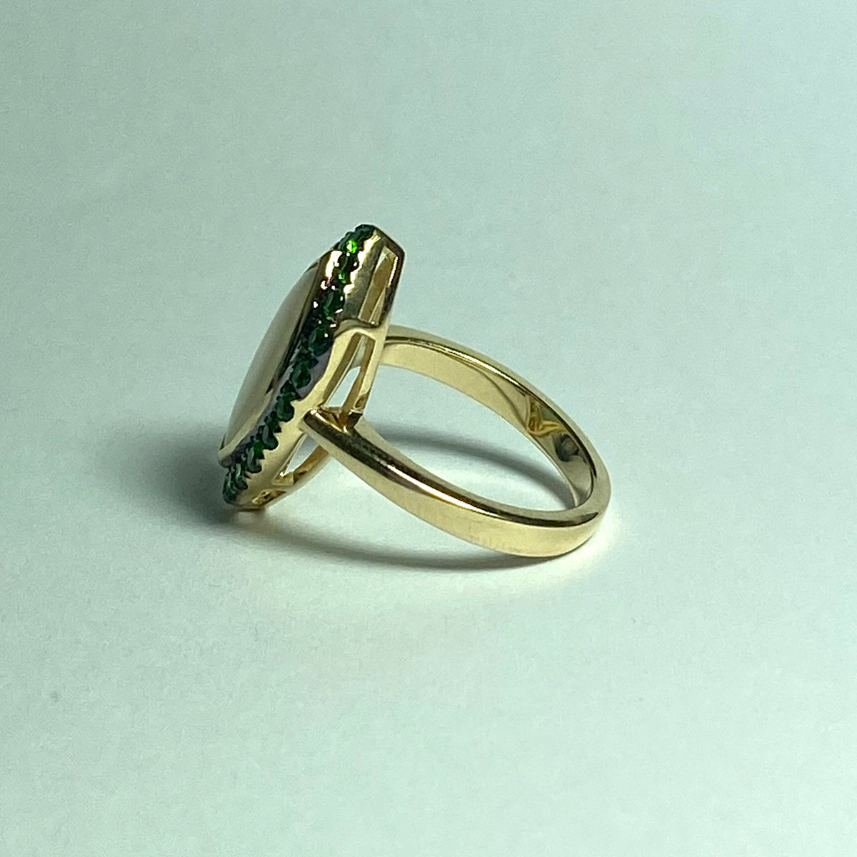 9ct Yellow Gold Semi Black Opal and Diopside Dress Ring